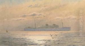 A Union Castle Liner In Coastal Waters At Dusk by Alma Claude Burlton Cull