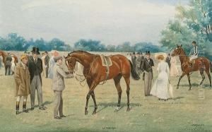Lemberg And Greenback Before The
Race; Lemberg And Greenback Leading The Parade To The Start by Isaac Cullin