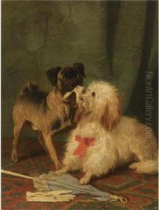 A Pug And A Maltese Playing Tug-of-war by Conradyn Cunaeus