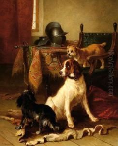 Three Dogs In An Interior by Conradyn Cunaeus