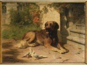 A Leonburger By The Steps Of A Country House