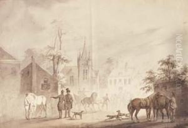 Horsemen By A Village Square - view 1
