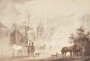 Horsemen By A Village Square by Conradyn Cunaeus