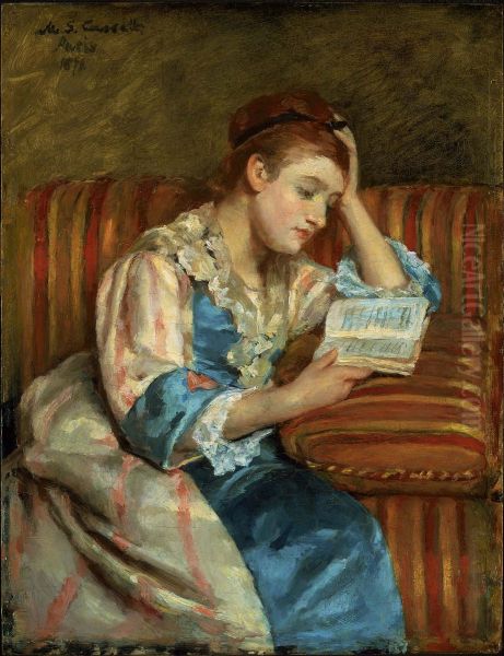 Mrs. Duffee Seated on a Striped Sofa, Reading - view 1
