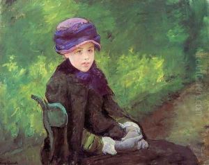Susan Seated Outdoors Wearing A Purple Hat by Mary Cassatt