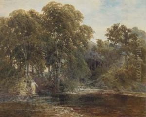 A Watermill In A Wooded Landscape by James Jackson Curnock