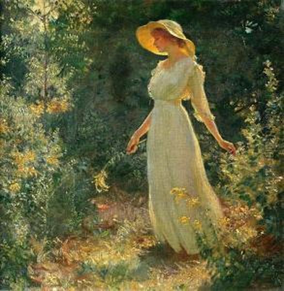 Woman In A White Dress In A Garden - view 1