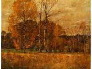 Herbstlicher Birkenwald In Oberbayerischer Moorlandschaft by Robert Franz Curry