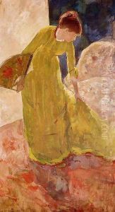 Woman Standing Holding A Fan