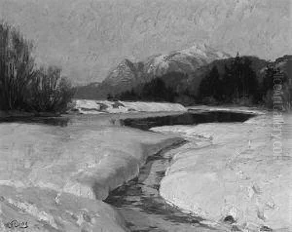 R. F. "winterliche Bachlandschaft". Sign.
Ol Auf Lwd. 60 X 74 Cm. Rahmen - view 1