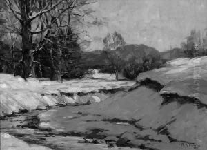 R. F. "winterliche Bachlandschaft". Sign. Oder Bez