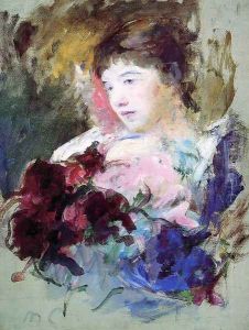 Young Girl Holding A Loose Bouquet by Mary Cassatt