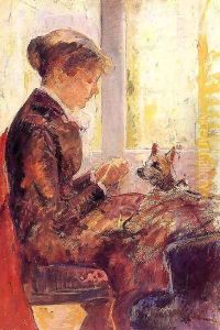 Woman By A Window Feeding Her Dog