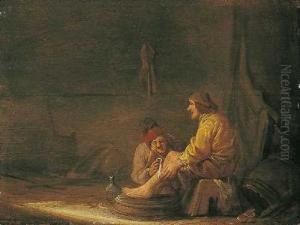 Bauerliches Interieur Mit Der Behandlung Eines Verletzten Beins. by Benjamin Gerritsz. Cuyp
