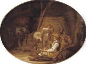 A Guardroom Interior With Soldiers Drinking And Smoking A Guardroom Interior With Soldiers Drinking And Smoking