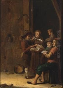 Five Figures In A Barn Interior Singing