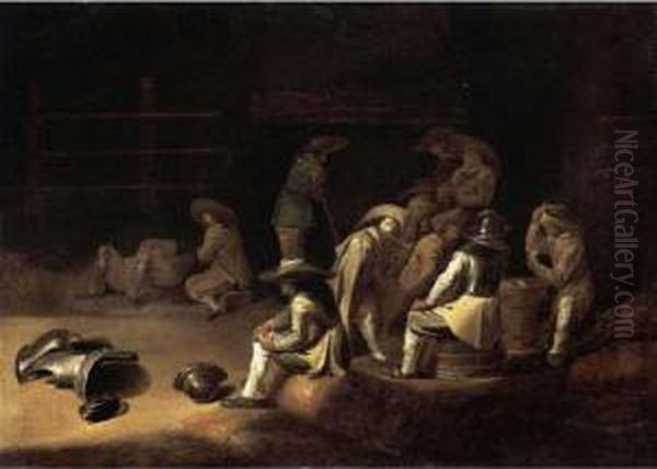 A Guardroom Interior, With Soldiers Relaxing, Playing Cards, And Smoking - view 1