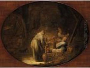 A Barn Interior With Boors Smoking And Drinking by Benjamin Gerritsz. Cuyp