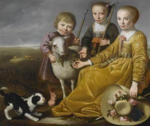 Portrait Of Three Children In A Landscape. Portrait Of Three Children In A Landscape.