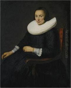 Portrait Of A Lady, Seated Three-quarter Length, In Black Dresswith A Molensteenkraag by Jacob Gerritsz. Cuyp