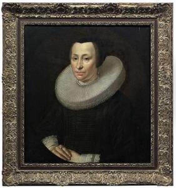 Portrait Of Awoman In A Black Dress With A Molenkraag And A Black - view 1