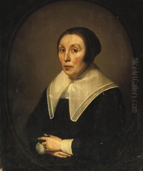 Portrait Of A Lady, Half-length,
 In A Black Costume With A White Collar And Cuffs And A Black Headdress - view 1