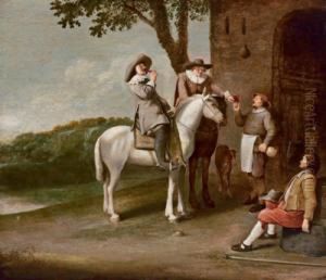 Due Cavalieri In Sosta Davanti A Un""""osteria