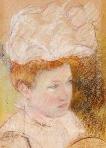 Leontine In A Pink Fluffy Hat by Mary Cassatt