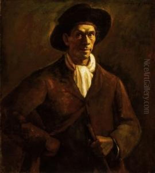 Self -portrait In Hat (in The Light Of Fire) - view 1