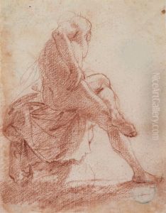 A Seated Male Nude Seen From Behind by Filippo D Angeli