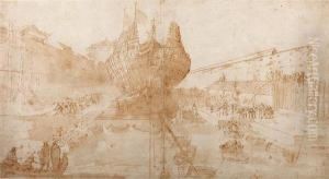 Boat Construction In A Dry Dock by Filippo D Angeli