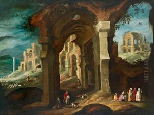 Paesaggio Con Rovine E Figure by Filippo D Angeli