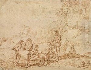 Landscape With Peasants And Ruins by Filippo D Angeli
