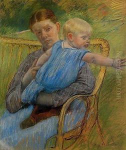 Mathilde Holding A Baby Who Reaches Out To The Right