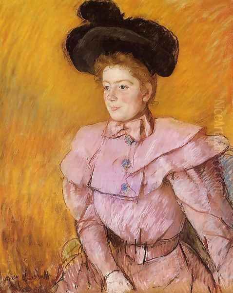 Woman In A Black Hat And A Raspberry Pink Costume - view 1