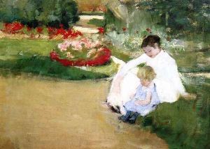 Woman And Child Seated In A Garden by Mary Cassatt