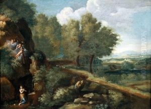 Waldige Landschaft Mit Der Busenden Maria Magdalena by Crescenzio Onofri