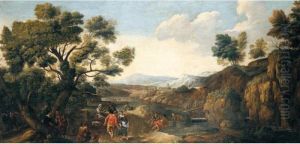 Italianate Landscape With Peasants Dancing Beside A River by Crescenzio Onofri