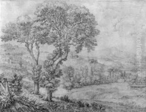 An Extensive Wooded Landscape With A Church And A Lake In Thedistance