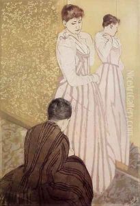 Young Woman Trying On A Dress by Mary Cassatt