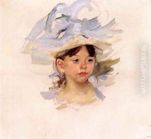 Sketch Of Ellen Mary Cassatt In A Big Blue Hat by Mary Cassatt