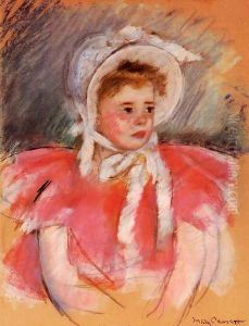 Simone In White Bonnet Seated With Clasped Hands by Mary Cassatt