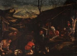Contadini Al Lavoro Durantel'inverno by Gerolamo Ponte Da Bassano
