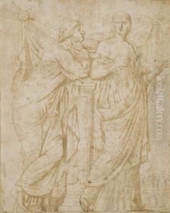 Deux Figures Feminines, D'apres Un Bas-relief Antique