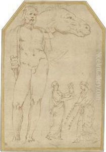 Studies After The Antique Including A Statue Of Hercules by Girolamo da Carpi