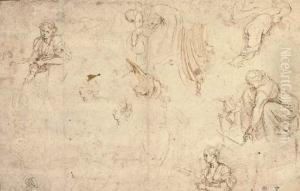 Three Studies Of A Woman Working
 Wool, Two Studies Of A Woman And A Child, Two Studies Of Drapery And 
Two Studies After The Antique by Girolamo da Carpi