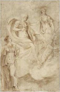Venus And Cupid And Other Classical Female Figures by Girolamo da Carpi