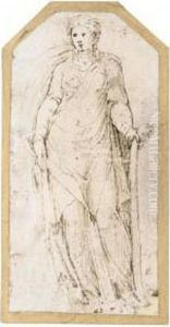 Standing Draped Female Figure, Holding A Staff In Her Left Hand