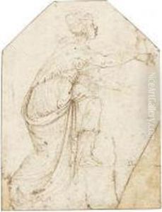 Female Figure In Antique Dress Climbing A Stair