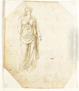 Due Studi Dall'antico: Studio 
Femminile (recto) E Disegno Per Soffitto A Grottesche (verso) by Girolamo da Carpi
